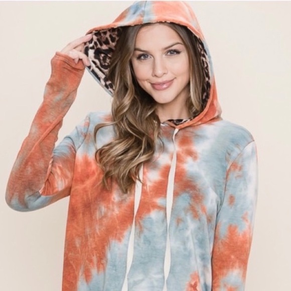 Tops - Tie - Dye Hooded Pullover  Sweatshirt